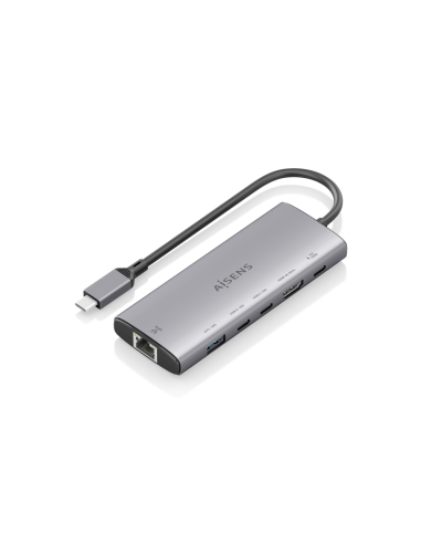 AISENS USB-C Dock 6 en 1, USB-C a 1xHDMI, 1xRJ45, 1xUSB-A 10G, 2xUSB-C 10G, 1xUSB-C PD, Gris, 20cm