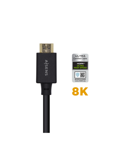AISENS Cable HDMI V2.1 Ultra Alta Velocidad / HEC Certificado 8k@60Hz 48Gbps, A/M-A/M, Negro, 1.5m