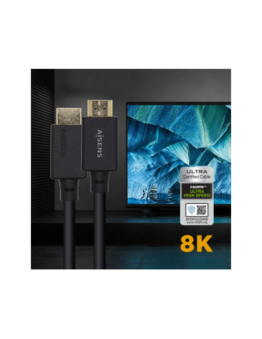 AISENS Cable HDMI V2.1 Ultra Alta Velocidad / HEC Certificado 8k@60Hz 48Gbps, A/M-A/M, Negro, 1.5m