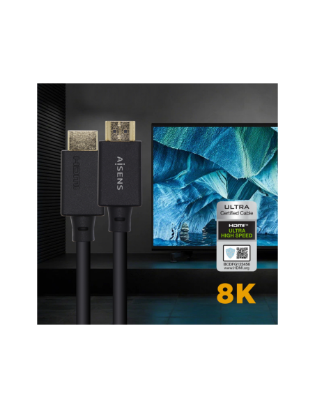 AISENS Cable HDMI V2.1 Ultra Alta Velocidad / HEC Certificado 8k@60Hz 48Gbps, A/M-A/M, Negro, 2.0m
