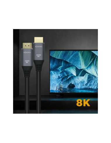 AISENS Cable HDMI V2.1 Ultra Alta Velocidad / HEC 8k@60Hz 48Gbps, A/M-A/M, Gris/Negro, 1.5m