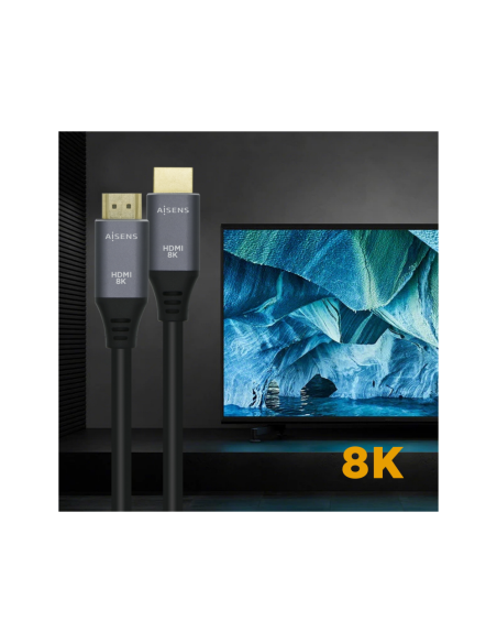 AISENS Cable HDMI V2.1 Ultra Alta Velocidad / HEC 8k@60Hz 48Gbps, A/M-A/M, Gris/Negro, 2.0m