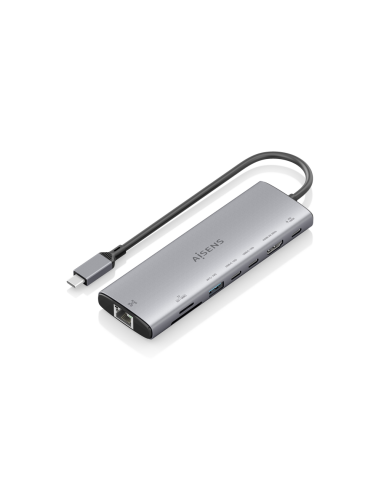 AISENS USB-C Dock 8 en 1, USB-C a 1xHDMI, 1xRJ45, 1xUSB-A 10G, 2xUSB-C 10G, 1xSD, 1xMicroSD, 1xUSB-C PD 100W, Gris, 20cm