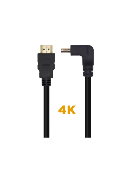 AISENS Cable HDMI V2.0 Acodado Premium Alta Velocidad / HEC 4K@60Hz 18Gbps, A/M-A/M, Negro, 1.0m