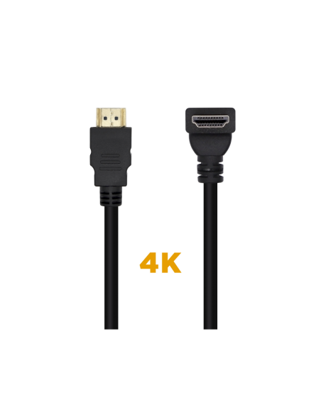 AISENS Cable HDMI V2.0 Acodado Premium Alta Velocidad / HEC 4K@60Hz 18Gbps, A/M-A/M, Negro, 1.0m