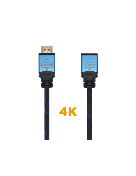 AISENS Cable HDMI V2.0 Prolongador Premium Alta Velocidad / HEC 4K@60Hz 18Gbps, A/M-A/H, Negro/Azul, 2.0m