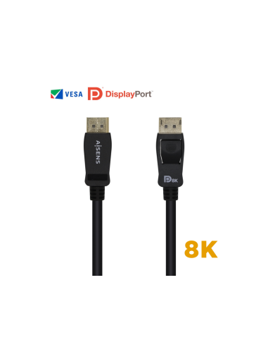 AISENS Cable Displayport Certificado V1.4 8k@60hz, DP/M-DP/M, Negro, 2.0m