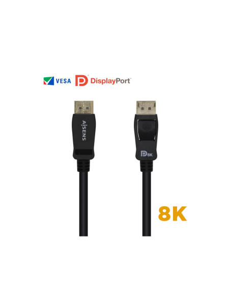 AISENS Cable Displayport Certificado V1.4 8k@60hz, DP/M-DP/M, Negro, 2.0m