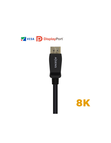 AISENS Cable Displayport Certificado V1.4 8k@60hz, DP/M-DP/M, Negro, 2.0m