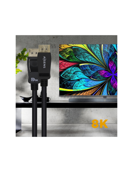 AISENS Cable Displayport Certificado V1.4 8k@60hz, DP/M-DP/M, Negro, 2.0m