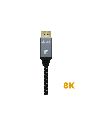 AISENS Cable Displayport V1.4 8k@60hz, DP/M-DP/M, Gris/Negro, 0.5m