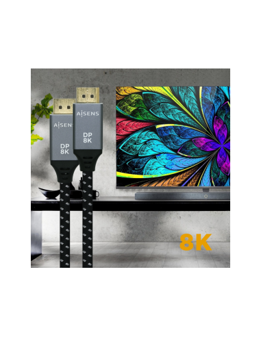 AISENS Cable Displayport V1.4 8k@60hz, DP/M-DP/M, Gris/Negro, 1.5m
