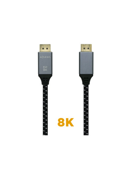 AISENS Cable Displayport V1.4 8k@60hz, DP/M-DP/M, Gris/Negro, 2.0m