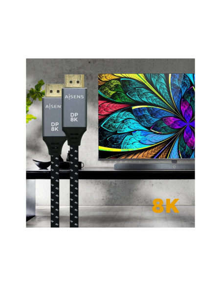 AISENS Cable Displayport V1.4 8k@60hz, DP/M-DP/M, Gris/Negro, 2.0m