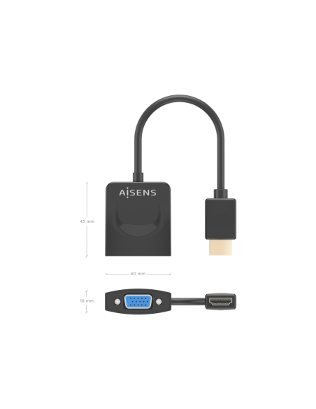 AISENS Conversor HDMI a SVGA, HDMI A/M-SVGA/H, Negro, 15?m