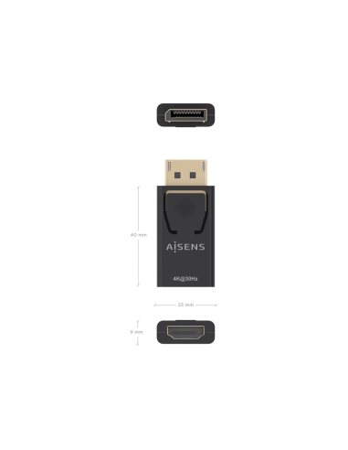AISENS Conversor Displayport A HDMI 4K@30Hz, DP/M-HDMI/H, Negro