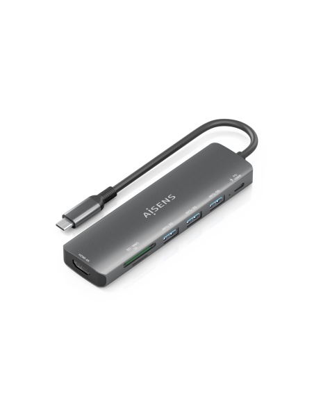 AISENS ASUC-7P025-GR base para portátil y replicador de puertos Alámbrico USB 3.2 Gen 1 (3.1 Gen 1) Type-C