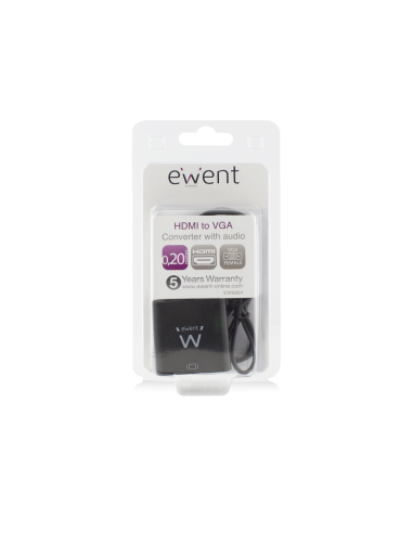 Ewent EW9864 adaptador de cable de vídeo 0,2 m HDMI VGA, 3.5mm Negro