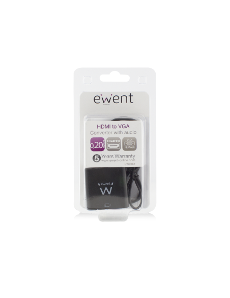 Ewent EW9864 adaptador de cable de vídeo 0,2 m HDMI VGA, 3.5mm Negro