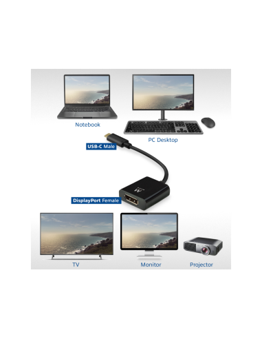 Ewent EW9825 adaptador de cable de vídeo 0,15 m USB Tipo C DisplayPort Negro