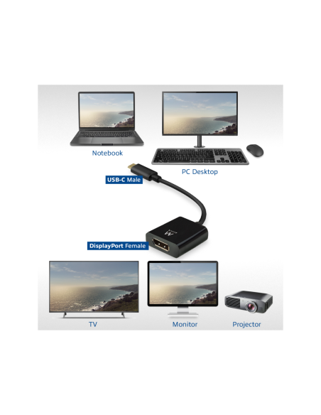 Ewent EW9825 adaptador de cable de vídeo 0,15 m USB Tipo C DisplayPort Negro