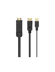 AISENS Cable Conversor Activo HDMI 2.0 + USB Alim. a DISPLAYPORT V1.2, HDMI/M-USB/M-DP/M, Negro, 1.8M 2