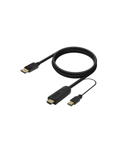 AISENS Cable Conversor Activo HDMI 2.0 + USB Alim. a DISPLAYPORT V1.2, HDMI/M-USB/M-DP/M, Negro, 1.8M