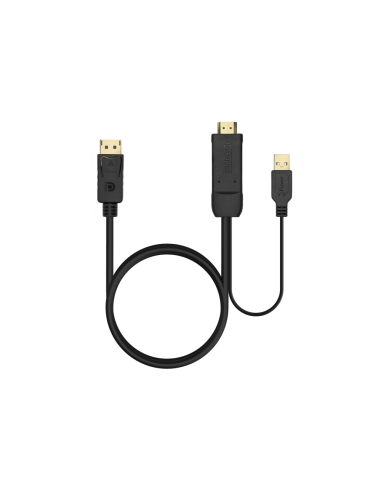 AISENS Cable Conversor Activo HDMI 2.0 + USB Alim. a DISPLAYPORT V1.2, HDMI/M-USB/M-DP/M, Negro, 1.8M