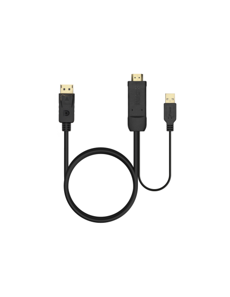 AISENS Cable Conversor Activo HDMI 2.0 + USB Alim. a DISPLAYPORT V1.2, HDMI/M-USB/M-DP/M, Negro, 1.8M