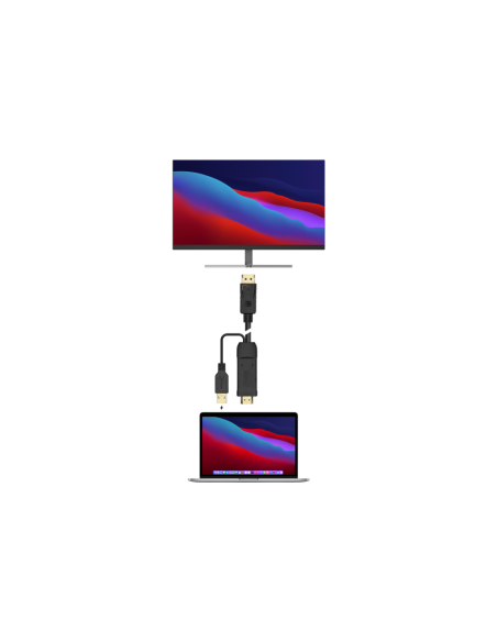 AISENS Cable Conversor Activo HDMI 2.0 + USB Alim. a DISPLAYPORT V1.2, HDMI/M-USB/M-DP/M, Negro, 1.8M