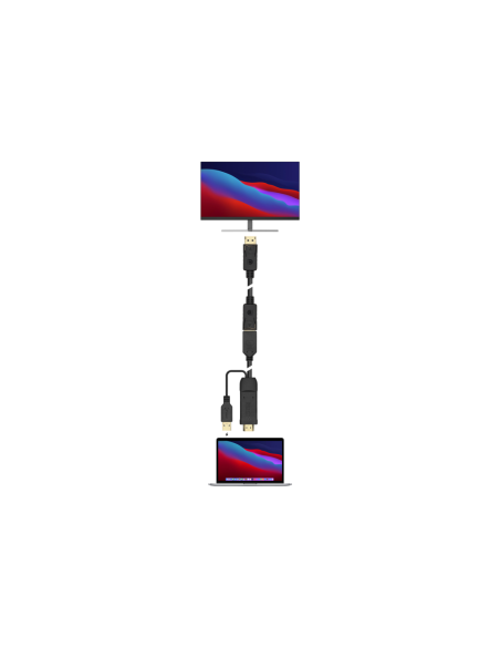 AISENS Conversor Activo HDMI 2.0 + USB Alim. a DISPLAYPORT V1.2, HDMI/M-USB/M-DP/H, Negro, 10CM