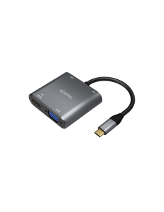 AISENS Conversor USB-C a VGA/HDMI 4K/USB3.0/USB-C PD, USB-C/M-VGA/H-HDMI/H-USB-A/H-USB-C/H, Gris, 15CM 2
