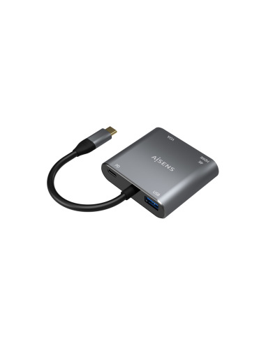 AISENS Conversor USB-C a VGA/HDMI 4K/USB3.0/USB-C PD, USB-C/M-VGA/H-HDMI/H-USB-A/H-USB-C/H, Gris, 15CM