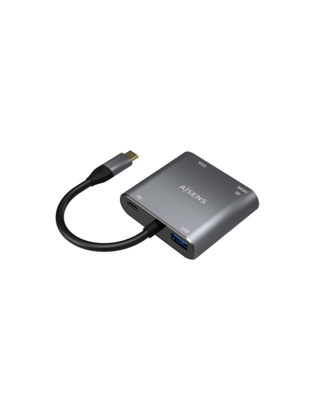 AISENS Conversor USB-C a VGA/HDMI 4K/USB3.0/USB-C PD, USB-C/M-VGA/H-HDMI/H-USB-A/H-USB-C/H, Gris, 15CM
