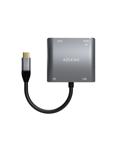 AISENS Conversor USB-C a VGA/HDMI 4K/USB3.0/USB-C PD, USB-C/M-VGA/H-HDMI/H-USB-A/H-USB-C/H, Gris, 15CM