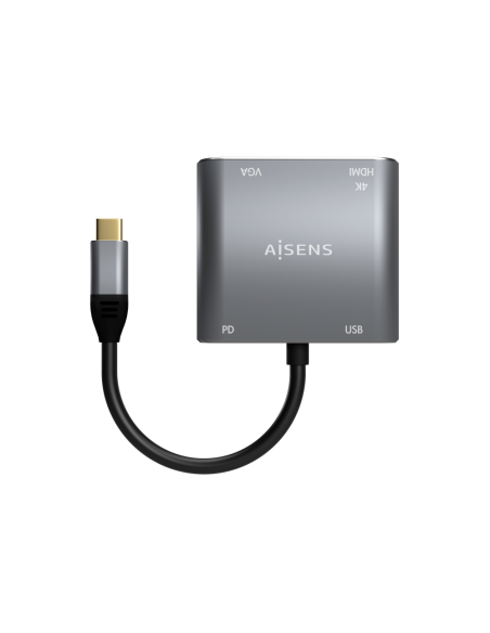 AISENS Conversor USB-C a VGA/HDMI 4K/USB3.0/USB-C PD, USB-C/M-VGA/H-HDMI/H-USB-A/H-USB-C/H, Gris, 15CM