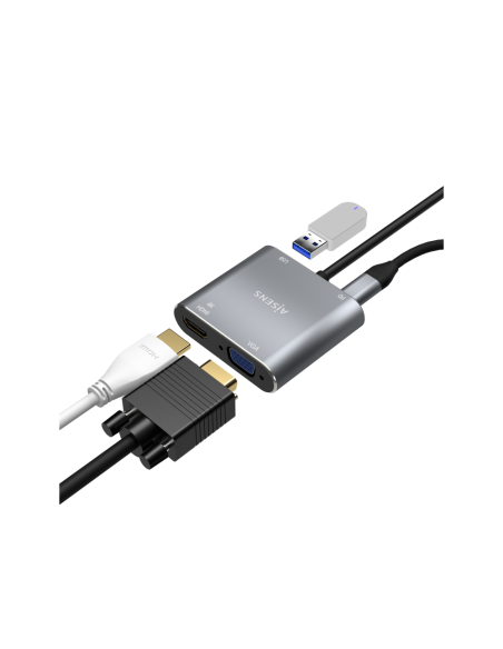 AISENS Conversor USB-C a VGA/HDMI 4K/USB3.0/USB-C PD, USB-C/M-VGA/H-HDMI/H-USB-A/H-USB-C/H, Gris, 15CM