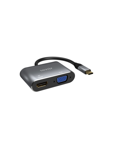 AISENS Conversor USB-C a VGA/HDMI 4K, USB-C/M-VGA/H-HDMI/H, Gris, 15CM