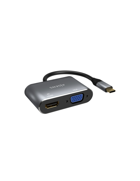 AISENS Conversor USB-C a VGA/HDMI 4K, USB-C/M-VGA/H-HDMI/H, Gris, 15CM