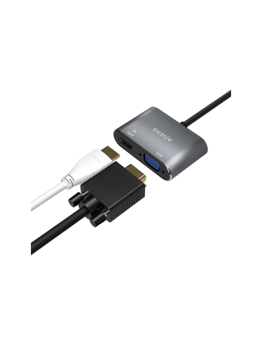 AISENS Conversor USB-C a VGA/HDMI 4K, USB-C/M-VGA/H-HDMI/H, Gris, 15CM