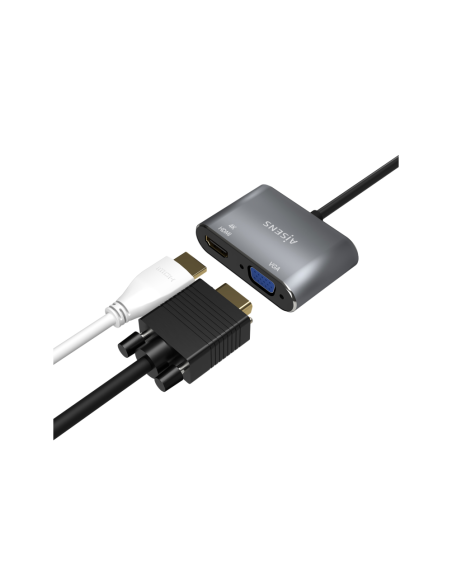 AISENS Conversor USB-C a VGA/HDMI 4K, USB-C/M-VGA/H-HDMI/H, Gris, 15CM