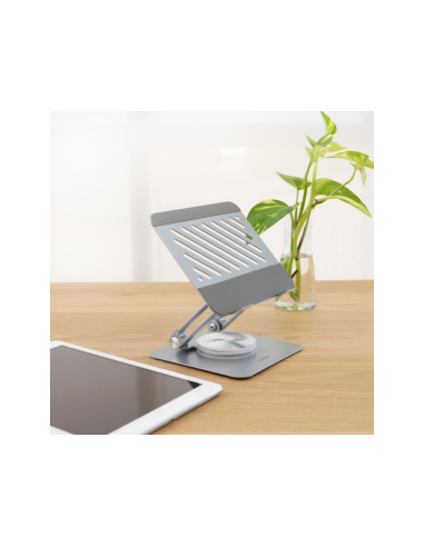 TooQ Soporte de Sobremesa con rotación 360° y ajustable para dispositivos de hasta 13”, Color Plata