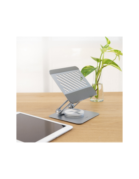 TooQ Soporte de Sobremesa con rotación 360° y ajustable para dispositivos de hasta 13”, Color Plata