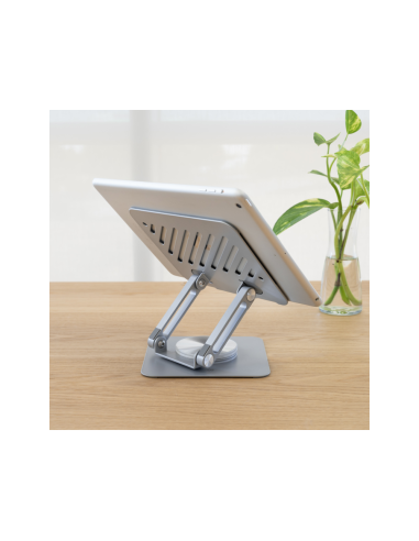 TooQ Soporte de Sobremesa con rotación 360° y ajustable para dispositivos de hasta 13”, Color Plata