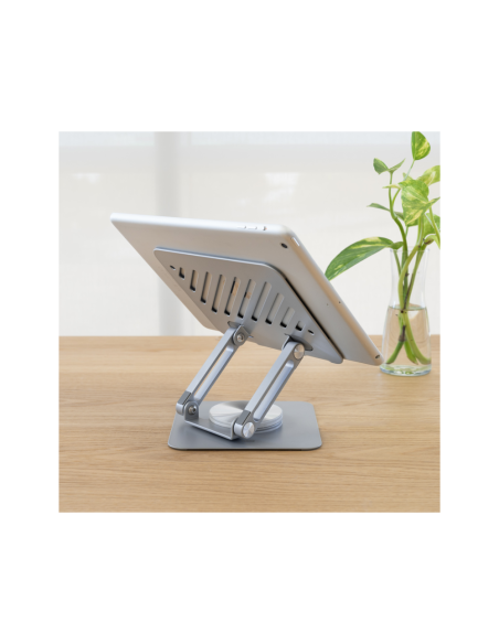 TooQ Soporte de Sobremesa con rotación 360° y ajustable para dispositivos de hasta 13”, Color Plata