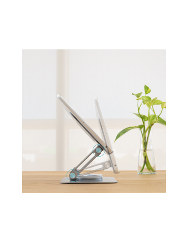 TooQ Soporte de Sobremesa con rotación 360° y ajustable para dispositivos de hasta 13”, Color Plata