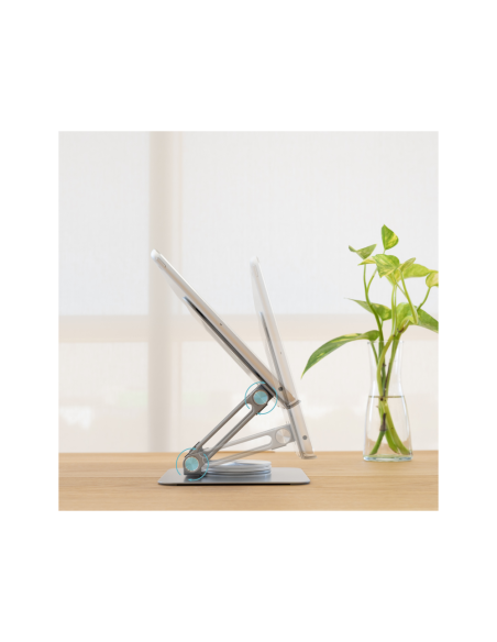 TooQ Soporte de Sobremesa con rotación 360° y ajustable para dispositivos de hasta 13”, Color Plata