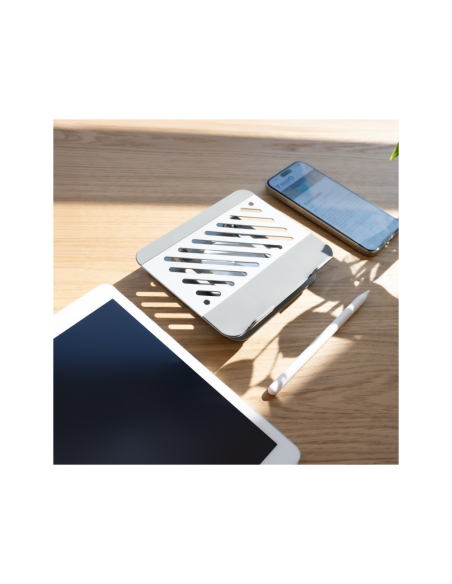 TooQ Soporte de Sobremesa con rotación 360° y ajustable para dispositivos de hasta 13”, Color Plata