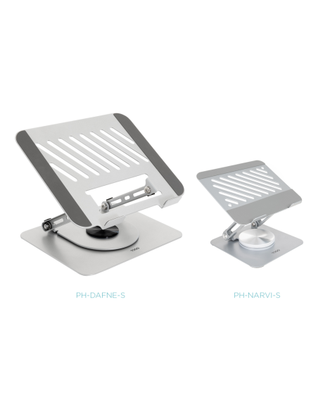 TooQ Soporte de Sobremesa con rotación 360° y ajustable para dispositivos de hasta 13”, Color Plata