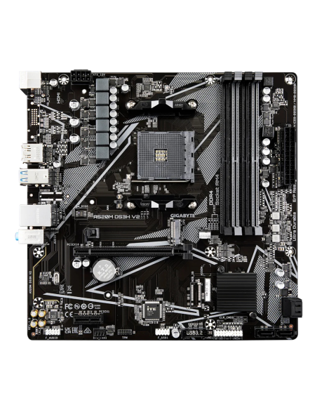 GIGABYTE Placa base A520M DS3H V2 - Soporta CPUs AMD Ryzen serie 5000 AM4, hasta 4733 MHz DDR4 (OC), PCIe 3.0 x16, LAN GbE, USB 